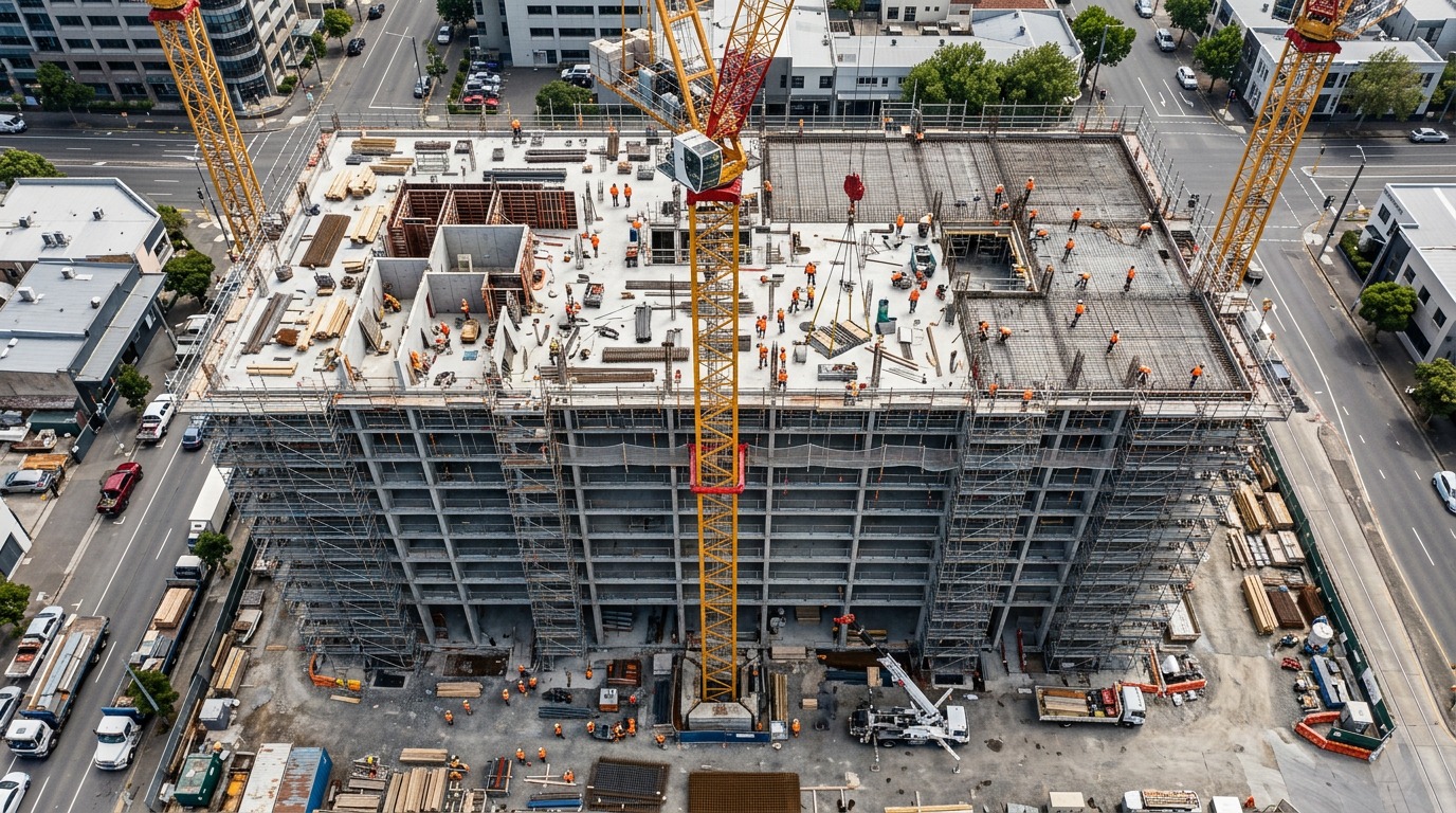 Drone capturing progress on a construction site