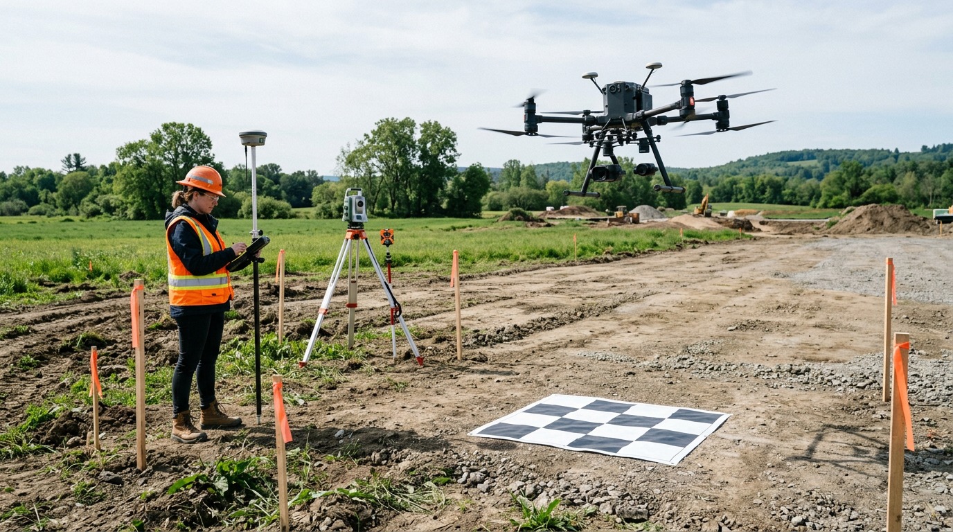 Drone photo illustrating: Drone Accuracy for Construction: Visual, RTK/PPK and Ground Control